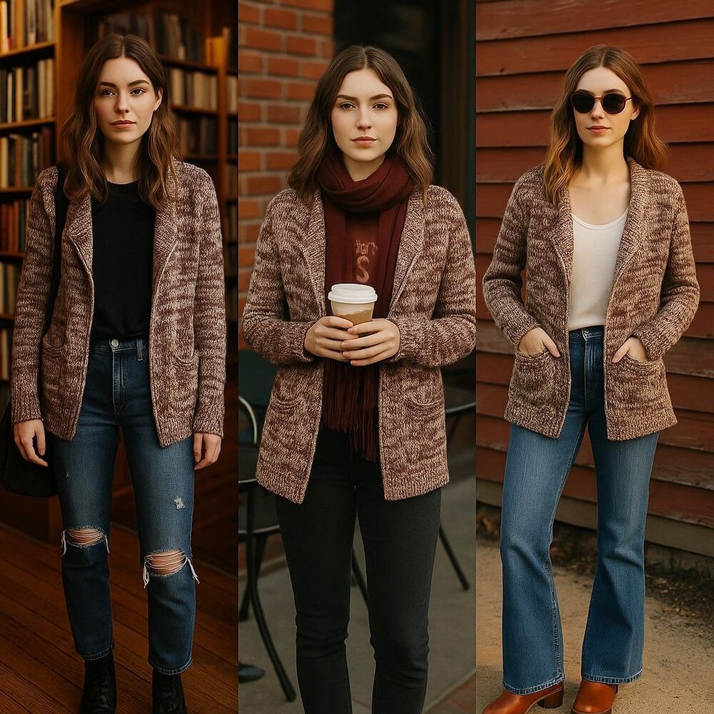 Michael Stars Burgundy Cream Knit Cardigan 1 Grunge, Coffeecore Americana Fall